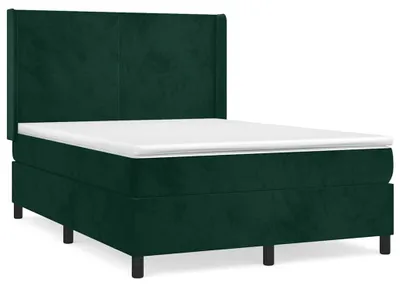 Imagen del producto de Cama con somier y colchón, color verde oscuro, 140x190 cm, tapizada en terciopelo
