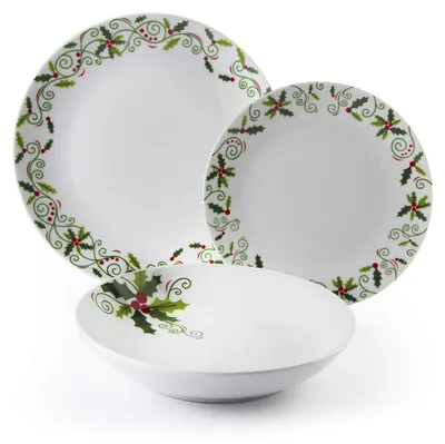 18-teiliges Porzellan-Set, Weihnachtsmotiv, 6 Teller je 24/20,5/19 cm