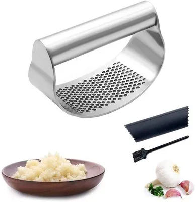 Image de Hachoir à ail en acier inoxydable - Hachoir à ail - Coupe-ail - Hachoir à viande - Broyeur à ail - Coupe-ail de cuisine - avec râpe à ail