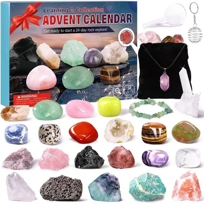 Image de Calendrier de l'Avent 2024 "Cristaux et Minéraux" pour enfants, idéal pour initier les jeunes à la géologie, cadeau pour garçons
