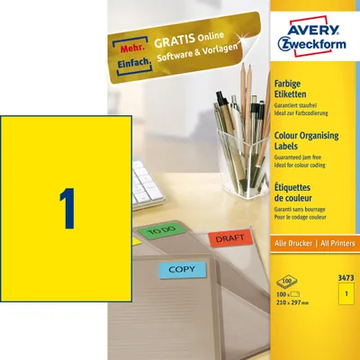 Produktbild von Zweckform 3473 Universaletikette 210x297 gelb