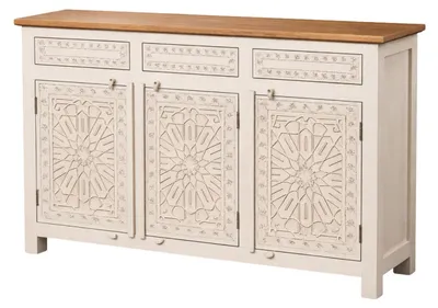 Obrázek produktu pro Komoda Manasha z masivního dřeva, ručně vyřezávaná, styl boho vintage, 150 cm