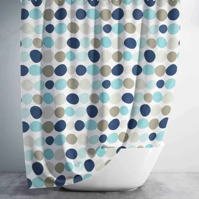 Produktbild von Textil Duschvorhang Punkte Blau Beige 120x180 cm, inkl. Duschvorhangringe inkl. Beschwerung