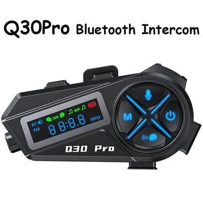Produktbild von Q30Pro Motorradhelm Bluetooth-Gegensprechanlage FM-Radio LED-Beleuchtung IP56 wasserdicht Sprachassistent 500 m Intercom, weiches Mikrofon