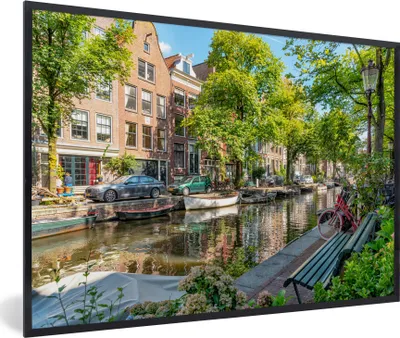 Produktbild von MuchoWow® MuchoWow® Gerahmtes Poster Grüne Natur entlang der Prinsengracht in Amsterdam 60x40 cm - Poster mit zchwarzem Bilderrahmen - Printing - Wanddeko Schlafzimmer