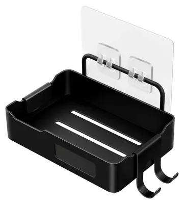 Produktbild von Edelstahl-Seifenschalenhalter für die Dusche, 2er-Set mit 4 Haken, selbstklebend und wandmontierbar, Organizer für Badezimmer und Küche