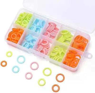 Produktbild von 120 Stück Maschenmarkierer, Maschenmarkiererringe zum Stricken in zufälligen Farben (S/M/L), Maschenmarkierer zum Häkeln, Maschenzähler, Nadelclip mit Aufbewahrungsbox