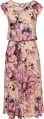 Produktbild von LASCANA Midikleid mit Rüschenärmeln und Blumendruck pink bedruckt Größe 36