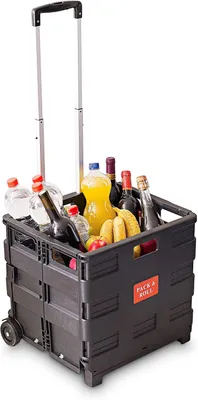 Productafbeelding van Boodschappentrolley - Inklapbaar - Tot 35 kg - Verstelbaar - Handvat - Wielen - 100 x 42 x 37 cm - Zwart