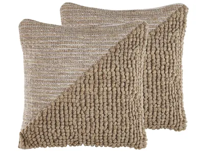 Obrázek produktu pro BELIANI Sada 2 dekorativních polštářů béžová vlna a bavlna 45 x 45 cm potah se vzorem a polyesterová výplň