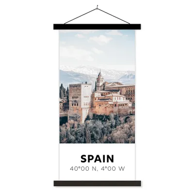 Produktbild von MuchoWow® Textilposter Spanien - Schloss - Vintage - Sommer 60x120 cm mit schwarzem Rahmen - Magnete