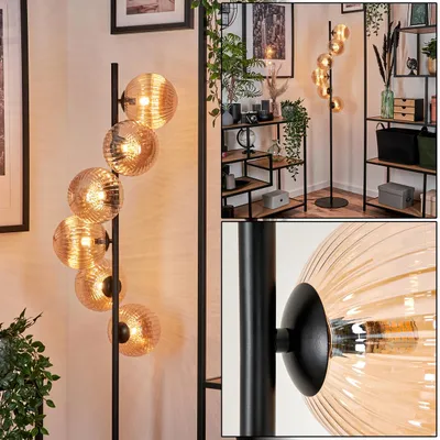 Produktbild von Garaguso Stehlampe aus Metall/Riffelglas in Schwarz/Bernsteinfarben