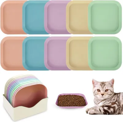 Obrázek produktu pro Misky na krmivo pro kočky, 10 kusů, ploché misky, 5 barev, vhodné pro více koček
