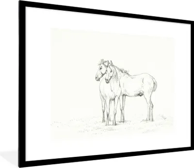 Produktbild von MuchoWow® MuchoWow® Gerahmtes Poster Zwei Pferde nebeneinander - Gemälde von Jean Bernard 80x60 cm - Poster mit zchwarzem Bilderrahmen - Schlafzimmer-Dekorationen - Fotoposter