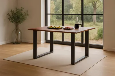 Produktbild von Esstisch Baumkante massiv Akazie kastanienfarben 120 x 80 cm U-Gestell schwarz Roxana