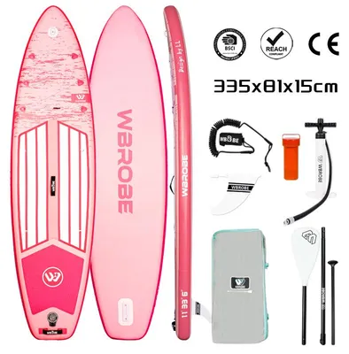 Zdjęcie produktu dla Deska SUP WaveRite 335 cm, nadmuchiwana, do wagi do 200 kg, uniwersalna deska turystyczna, lekka, dla 1–2 osób, antypoślizgowa, deska SUP w kolorze różowym