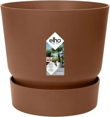 Produktbild von Elho Elho Greenville Round 30 - Großer Blumentopf für den Außenbereich mit Wassertank - 100% recycelter Kunststoff - Ø 29,5 x H 27,8 cm - Ingwerbraun