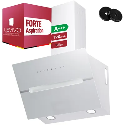 Image de LEVIVO A+++ Hotte aspirante sans tête 60cm à recyclage d'air & évacuation d'air avec 720 m³/h de débit d'air, hotte aspirante avec 2 filtres à charbon actif, 1 filtre à graisse, 3 vitesses