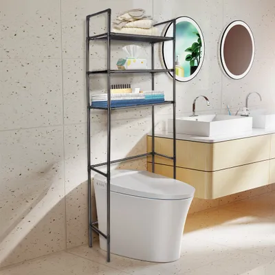 Produktbild von Badregal Toilettenregal 3-Tiers Standregal Metall Badezimmerregal 150x50x26cm Schwarz