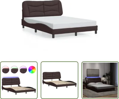 Image de The Living Store Cadre de lit avec LED Marron foncé 140x200 cm Tissu