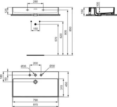Produktbild von IDEAL STANDARD R054801 Waschtisch Extra 815 mm 3 Hahnlöcher