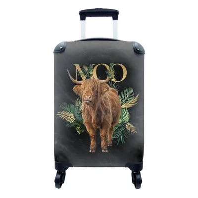 Produktbild von MuchoWow® Koffer Handgepäck Trolley Rollkoffer Kleine Reisekoffer mit 4 Rollen - Schottische Highlander - Tropische Pflanzen - Sprichwort - Cabin Size < 55x40x23 cm & 55x40x20 cm - Fotokoffer - Kabinenkoffer - Boardgepäck - Reise-Box - Reisekoffer - Reisegepäck - Koffer mit Bild - Trolley für Kinder