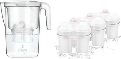 A water filter pitcher and replacement filters are shown.