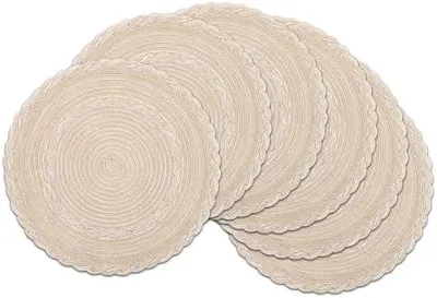 Produktbild von 6er Set Runde Platzsets Abwaschbar, Tischsets Platzsets Rund Beige Geflochten, Tischmatten Platzdeckchen Rund, Abwaschbar, Hitzebeständig, Schmutzabweisend