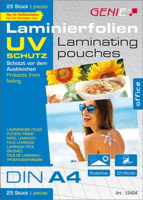 Image de GENIE Laminiertaschen 25 A4  Folien mit UV Schutz 125 Mic.