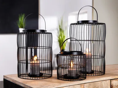 Produktbild von Gilde Windlicht, Stage, Metall, schwarz, VE 2, D. 22 cm Höhe: 44.00 cm Durchmesser: 22.00 cm 69079