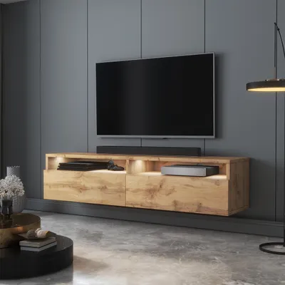 Produktbild von Selsey TV-Schrank  REDNAW - modernes TV-Board in Wotan Eiche Matt mit LED, stehend / hängend, 140 cm breit