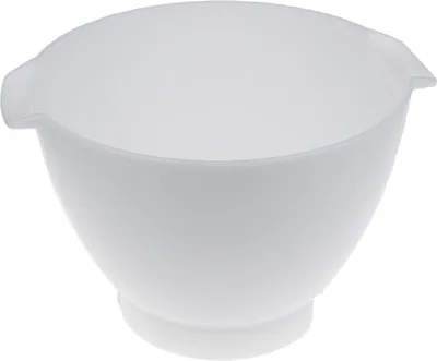 A white mixing bowl with handles on a white background.