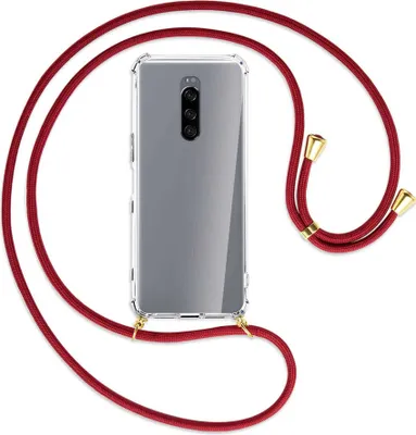 Produktbild von Handykette Backcover-Schutzhülle mit Band (Metall goldfarben) für Sony Xperia 1 - dunkelrot