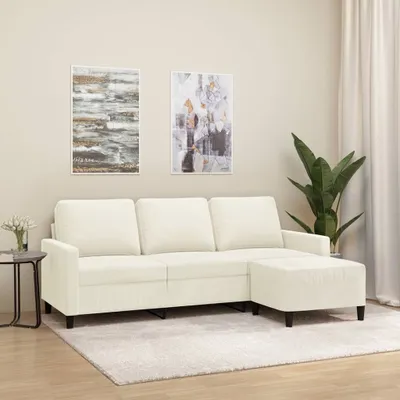 Produktbild von 3-Sitzer-Sofa mit Hocker Creme 180 cm Samt , Schlafsofas 2024 Neu