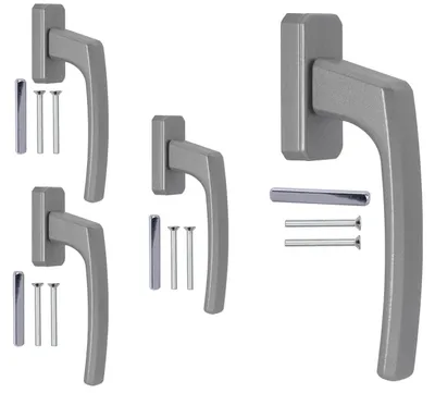 Productafbeelding van Ergonomische raamgrepen, zilverkleurig aluminium, set van 4 stuks