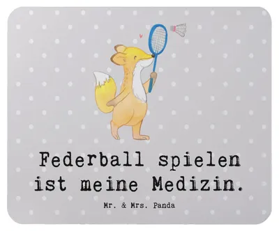 Produktbild von Mr. & Mrs. Panda Mauspad Fuchs Federball spielen - Grau Pastell - Geschenk, laptop, Mousepad, Badminton, Mouse Pad, pc