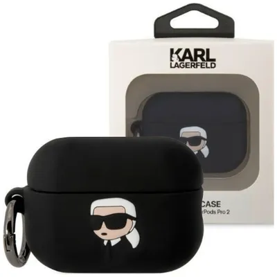 Produktbild von Karl Lagerfeld KLAP2RUNIKK Hülle für AirPods Pro 2, Schwarz, Schwarz, Silikon Karl Head 3D