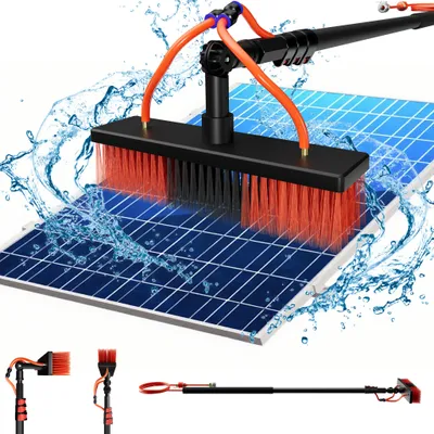 Obrázek produktu pro XMTECH teleskopický mycí kartáč 4,6?m s přípojkou na vodu - hliníková teleskopická tyč pro solární systémy, okna, zimní zahrady, střechy teras - včetně 30?cm kartáče a adaptéru