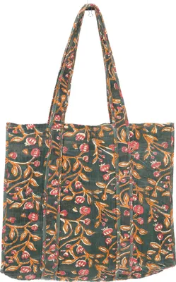 Produktbild von Boho Umhängetasche, Gesteppte Blockdruck Wendetasche, Schulterbeutel, Shopper - Grün, Uni - Erwachsene, Baumwolle, 45*40*25 cm, Alternative Umhängetasche, Handtasche aus Stoff