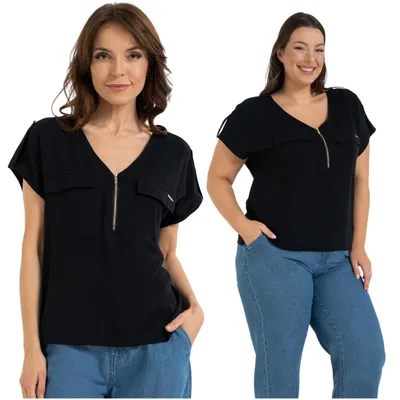 Productafbeelding van Moraj - Blouse, maat S - Zwarte damesblouse - Viscose blouse voor dames - Zwarte blouse met V-hals