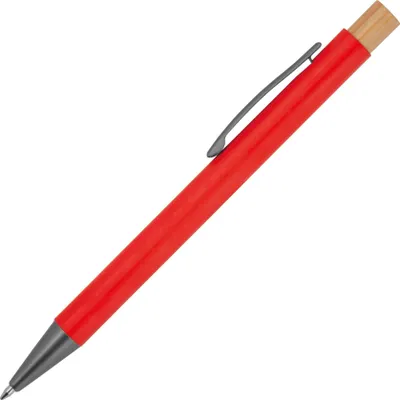 Produktbild von Kugelschreiber aus recyceltem Aluminium mit Bambusdrücker / Farbe: rot
