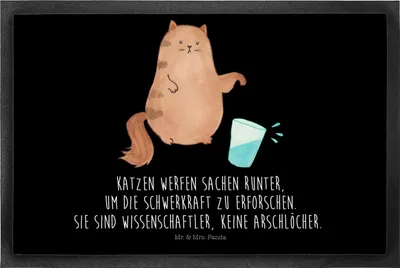Produktbild von Mr. & Mrs. Panda Schmutzmatte Katze Wasserglas 50 x 75 cm - Schwarz - Geschenk, Neugierig, Fussmatte, Outdoor-Matte, Cats, Bodenvorleger, Glas, Wasser, fußmatte, Katzen
