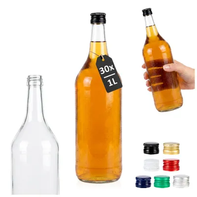 Produktbild von SuperButelki.pl - 30x Monopoly Glasflasche 1l mit Verschluss - für Wodka, Liköre, Moonshine, Säfte, Alkohol, farbloses Glas, MONOPOL, Fassungsvermögen