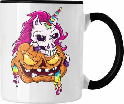 Produktbild von Trendation - Halloween Tasse Kürbis Dekoration Becher Einhorn Kürbis Gruselig (Schwarz)