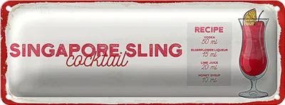 Produktbild von Blechschild Rezept Singapore Sling Cocktail Recipe 27x10cm