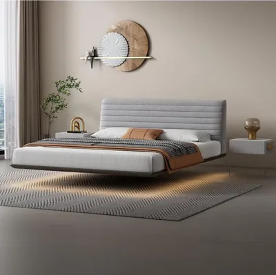 Obrázok produktu pre Šedá nástenná posteľ Dizajnová spálňa LED postele Moderné manželské postele
