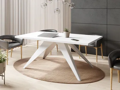 Produktbild von Esstisch Venus im Modern Still, Rechteckig Tisch - Ausziehbar von 140 cm bis 240 cm, Pulverbeschichtete Weiße Metallbeine - 140 x 80 cm - Weiß