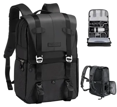Produktbild von Kamerarucksack - Fotorucksack 20L - Reise & Outdoor - Wasserdichtes Polyester - Stativhalter & Regenschutzhülle - Für 39,6 cm Laptop - Schwarz