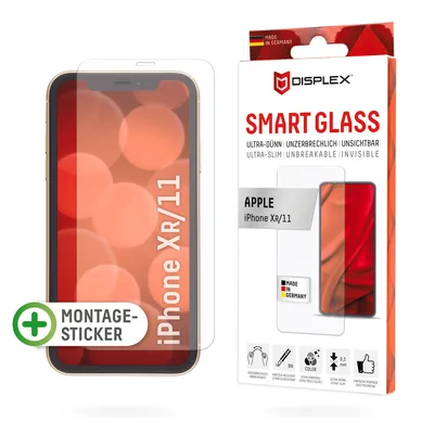 Produktbild von Displex Smart Glass (9H) für Apple iPhone XR/11, Montagesticker, unzerbrechlich, ultra-dünn, unsichtbar, Apple, iPhone XR/ iPhone 11, Trockene Anwendung, Schlagfest, Kratzresistent, Staubresistent, Transparent, 1 Stück(e)