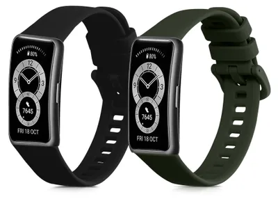 Produktbild von kwmobile 2x Uhrenarmband für Huawei Band 10 / 9 / 8 Armband - Fitnesstracker Band Set aus TPU Silikon - Ersatzarmband Smartwatch - Schwarz Dunkelgrün